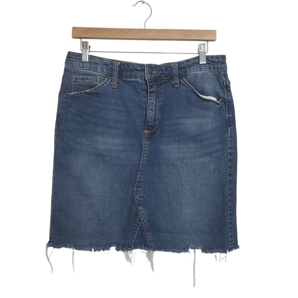 Universal Threads Raw Hem Above Knee Distressed Denim Jean Skirt Blue Sz 12